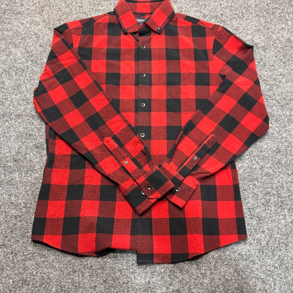 Mizzen+Main Bold Classic Red Buffalo Plaid Button Down L/S Shirt Medium (Trim)